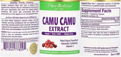 Paradise Camu Camu Extract source label used in the packaging illustration