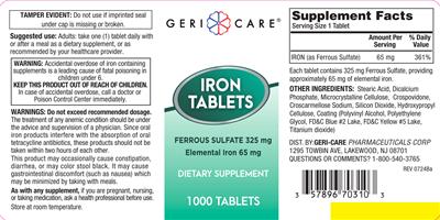Geri-Care Iron Tablets 65 mg product packaging