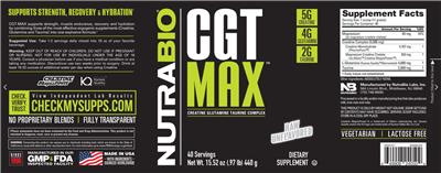 NutraBio CGT Max Raw Unflavored source label used in the packaging illustration