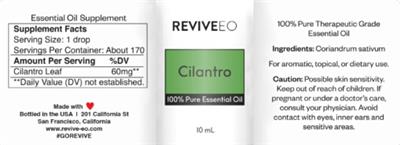 ReviveEO Cilantro source label used in the packaging illustration