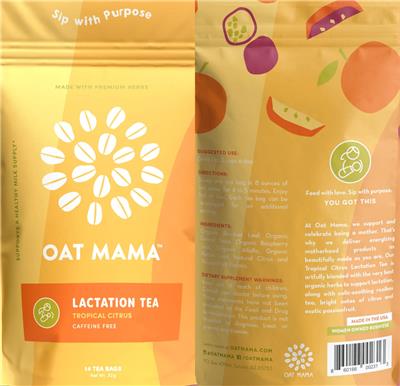 Oat Mama Lactation Tea Tropical Citrus source label used in the packaging illustration