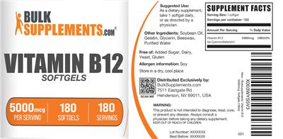 BulkSupplements.com Vitamin B12 Softgels 5000 mcg product packaging