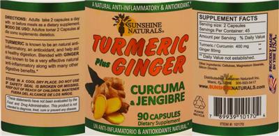 Sunshine Naturals Turmeric plus Ginger source label used in the packaging illustration