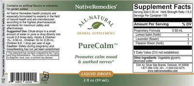 Native Remedies PureCalm source label used in the packaging illustration