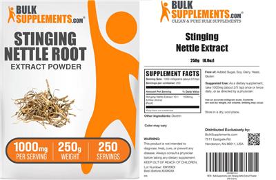 BulkSupplements.com Stinging Nettle Root Extract Powder 1000 mg product packaging