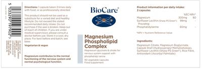 BioCare Magnesium Phospholipid Complex source label used in the packaging illustration