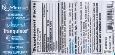 NuMedica Liposomal Tranquinox source label used in the packaging illustration