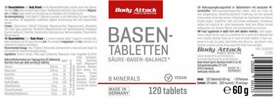 Body Attack Sports Nutrition Basentabletten source label used in the packaging illustration