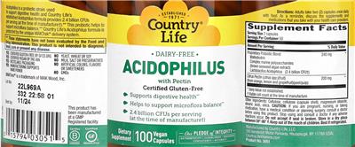 Country Life Acidophilus With Pectin source label used in the packaging illustration
