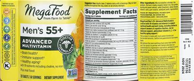 MegaFood Men's 55+ Advanced Multivitamin source label used in the packaging illustration