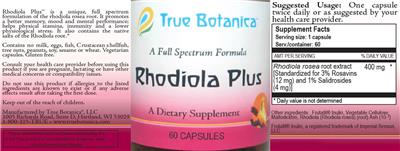 True Botanica Rhodiola Plus source label used in the packaging illustration