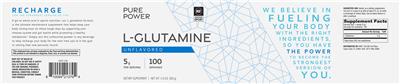 Pure Power L-Glutamine Unflavored source label used in the packaging illustration