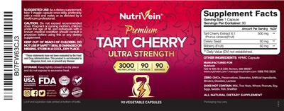Nutrivein Premium Tart Cherry Ultra Strength 3000 mg source label used in the packaging illustration