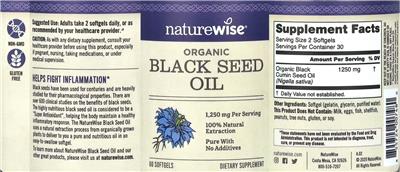 NatureWise Organic Black Seed Oil 1250 mg source label used in the packaging illustration