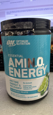 ON Optimum Nutrition Essential AMIN.O. Energy Blueberry Mojito source label used in the packaging illustration