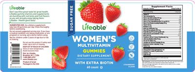 Lifeable Women's Multivitamin Sugar Free Gummies Strawberry Flavor source label used in the packaging illustration