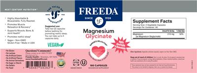 Freeda Magnesium Glycinate source label used in the packaging illustration