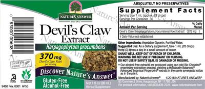 Nature's Answer Devil's Claw Extract 370 mg Alcohol-Free source label used in the packaging illustration