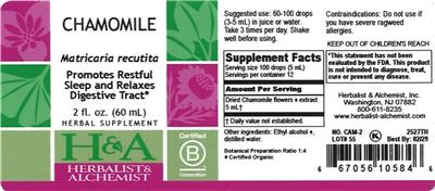 Herbalist & Alchemist Chamomile source label used in the packaging illustration