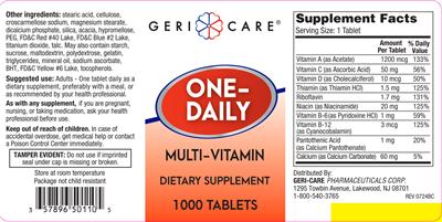 Geri-Care One-Daily Multi-Vitamin source label used in the packaging illustration