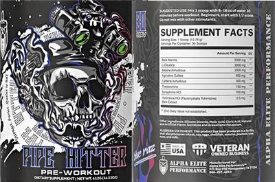 Alpha Elite Performance Pipe Hitter Blue Raz source label used in the packaging illustration