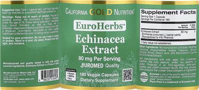 California Gold Nutrition EuroHerbs Echinacea Extract 80 mg product packaging