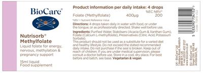 BioCare Nutrisorb Methylfolate source label used in the packaging illustration