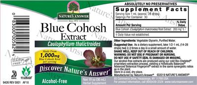 Nature's Answer Blue Cohosh Extract 1000 mg Alcohol-Free source label used in the packaging illustration