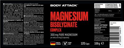 Body Attack Magnesium Bisglycinate Complex 300 mg source label used in the packaging illustration