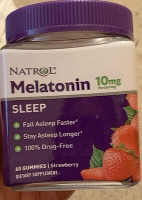 Natrol Melatonin 10 mg Strawberry source label used in the packaging illustration