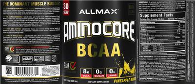 ALLMAX AMINOCORE BCAA Pineapple Mango source label used in the packaging illustration