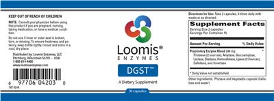 Loomis Enzymes DGST source label used in the packaging illustration