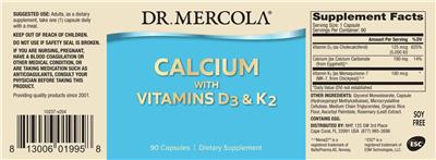 Dr. Mercola Calcium with Vitamins D3 & K2 source label used in the packaging illustration