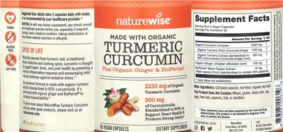 NatureWise Turmeric Curcumin source label used in the packaging illustration