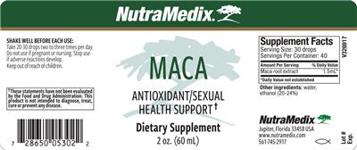 NutraMedix Maca source label used in the packaging illustration