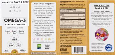 Aqua Biome Omega-3 Classic Strength 1200 mg Lemon Flavor source label used in the packaging illustration