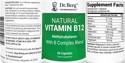Dr. Berg Natural Vitamin B12 source label used in the packaging illustration