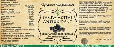 Signature Supplements Berry Active Antioxident source label used in the packaging illustration