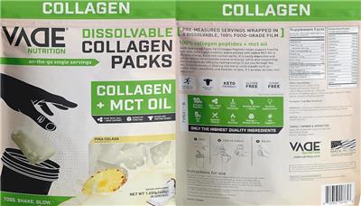 Vade Nutrition Dissolvable Collagen Packs Collagen + MCT Oil Pina Colada product packaging