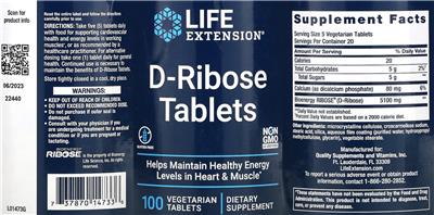 Life Extension D-Ribose Tablets product packaging