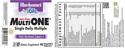 Bluebonnet Multi One Iron-Free source label used in the packaging illustration