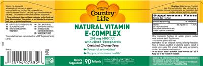 Country Life Natural Vitamin E-Complex 268 mg (400 IU) product packaging