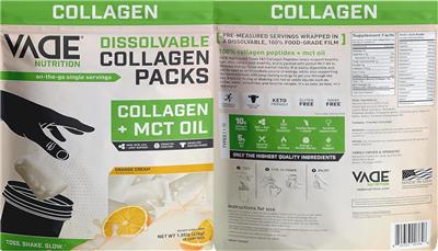 Vade Nutrition Dissolvable Collagen Packs Collagen + MCT Oil Orange Cream product packaging