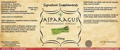 Signature Supplements Aspargus 175 mg product packaging