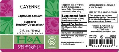 Herbalist & Alchemist Cayenne source label used in the packaging illustration