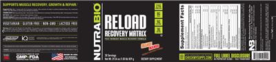 NutraBio Reload Recovery Matrix Orange Mango source label used in the packaging illustration