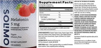 Solimo Melatonin 5 mg Strawberry Flavor source label used in the packaging illustration