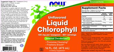 NOW Liquid Cholorophyll Unflavored source label used in the packaging illustration