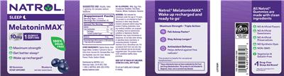 Natrol MelatoninMax 10 mg Blueberry source label used in the packaging illustration