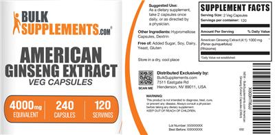 BulkSupplements.com American Ginseng Extract 4000 mg source label used in the packaging illustration